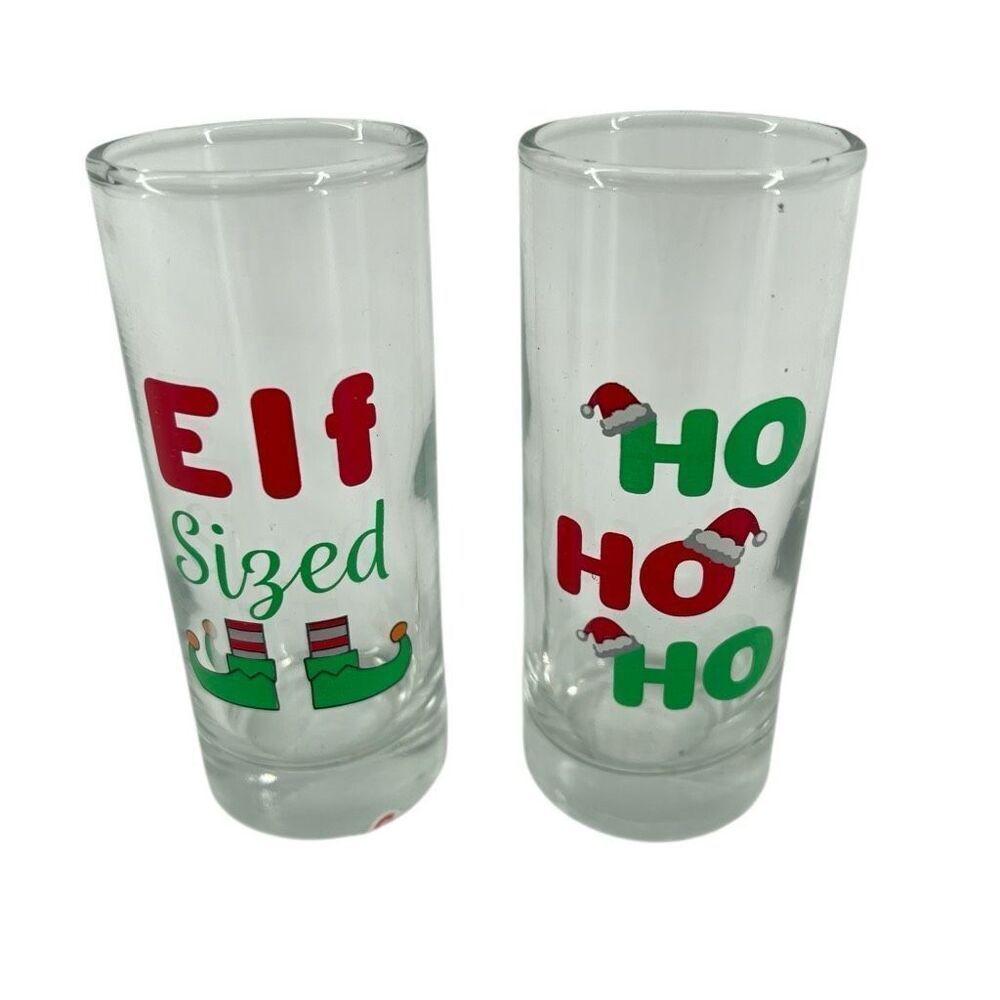 Cristar Lexington Deco Ho Ho Ho & Elf Shot Glasses 2.5 oz Christmas Holiday New